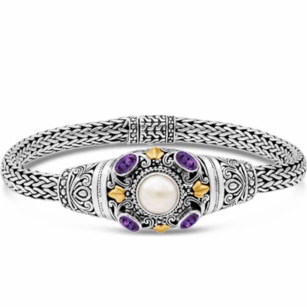 Silver and Gold DEVATA Bracelet with Purple Accents